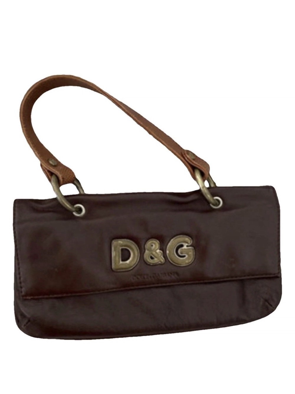 Dolce & Gabbana - Dark Brown Leather Shoulder Bag with Brass Logo